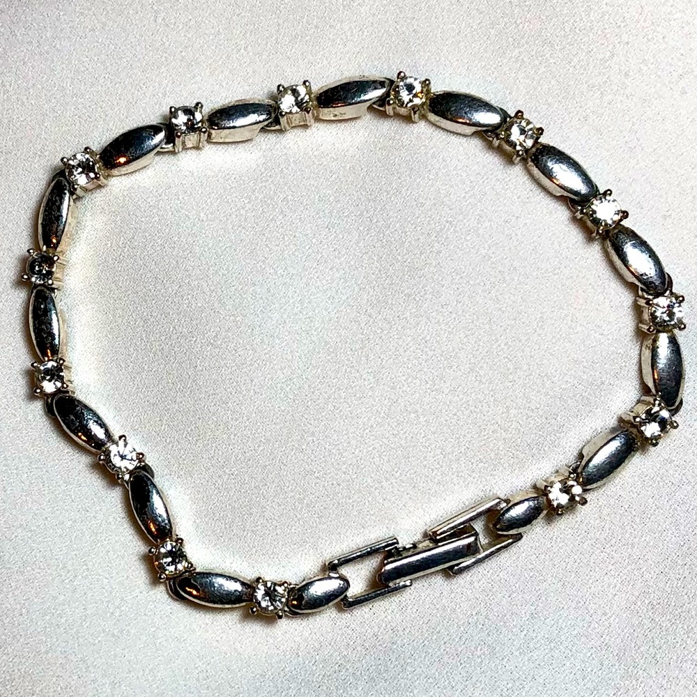Vintage Rhinestone Avon Link Bracelet; silver-toned
